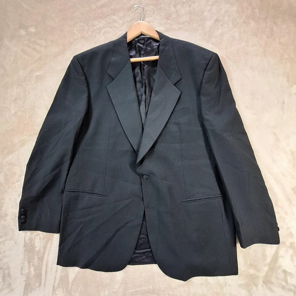 Miltons Tuxedo Jacket Blazer Mens Black Merino Wool One Button Made in Italy